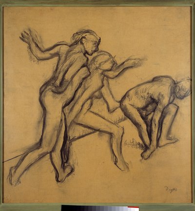 三位裸体舞者 埃德加-德加（1834-1917）1900年用粉笔和木炭画的图画，大约尺寸。0,89 x 0,88 m 巴黎。卢浮宫博物馆 作者 埃德加·德加
