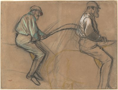 赛马会的两项研究，c.1884（粉笔，木炭和棕色纸上的粉彩） 作者 埃德加·德加