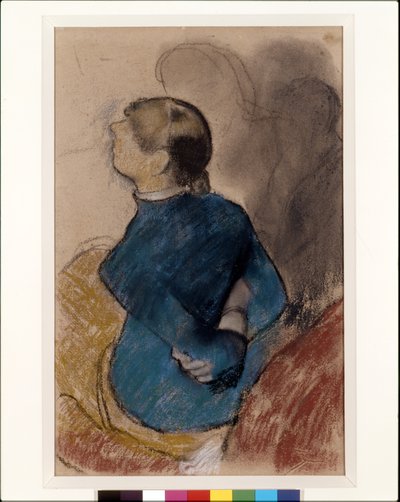 Young Woman In Blue (pastel over charcoal on buff paper) 作者 埃德加·德加