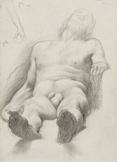 研究 -  Lying Man，1856-58（彩色纸上的石墨） 作者 Edgar Degas