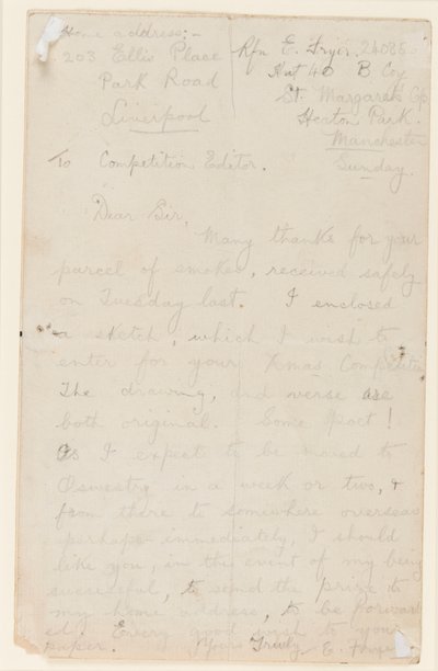 给报纸竞赛编辑的信，1914-18 作者 埃德加·弗莱尔