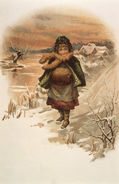 一条雪道的女孩，从百合居住的例证，1889年 作者 伊迪丝·伯克利