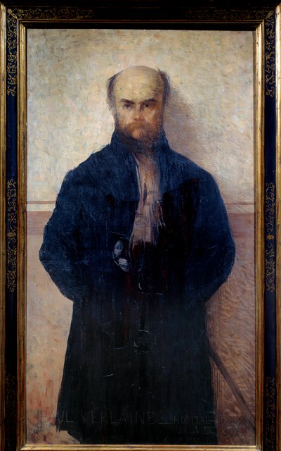 Paul Verlaine (1844 - 1896) 法国诗人和作家的肖像。 埃德蒙·弗朗索瓦·阿曼·让 (Aman-Jean, Amand Jean, Aman-Jean 作者 埃德蒙·弗朗索瓦·阿曼·让