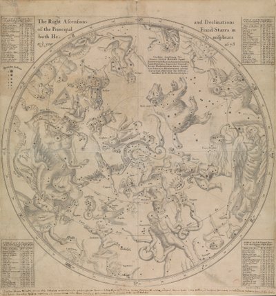 1678年前两半球主要恒星的赤经和赤纬 作者 Edmond Halley