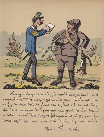 Gamekeeper with a hunter who has shot a cat (colour litho) 作者 埃德蒙·拉夫拉特