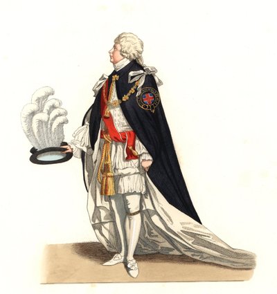 乔治-弗雷德里克-奥古斯特（1727-1760），英国威尔士亲王 18世纪--根据埃德蒙-莱切瓦利埃-切维纳尔（1825-1902）的插图制作的石版画，出自《16世纪历史服装》。 作者 Edmond Lechevallier-Chevignard