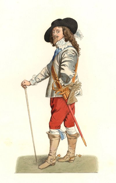 英国国王查理一世（1600-1649），根据安东尼-凡-戴克（1599-1641）1635年的肖像画创作 - 埃德蒙-莱切瓦利埃-切维纳尔（1825-1902）的石印插图，出自《16世纪历史服装》。 作者 Edmond Lechevallier-Chevignard