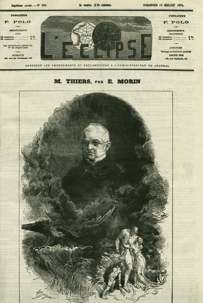 法国政治家阿道夫·梯也尔 (1797-1877) 的肖像。 E. Morin 的“L