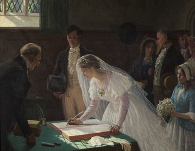 Signing the Register (oil on canvas) 作者 埃德蒙·布莱尔·莱顿