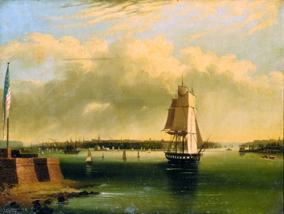 从贝德洛岛看纽约的海湾和港湾，1850-60。 作者 埃德蒙·科茨