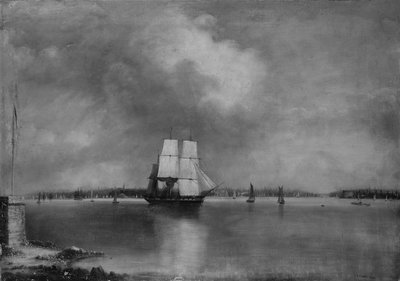 从贝德洛岛看纽约的海湾和港口，1864或1866年。 作者 埃德蒙·科茨
