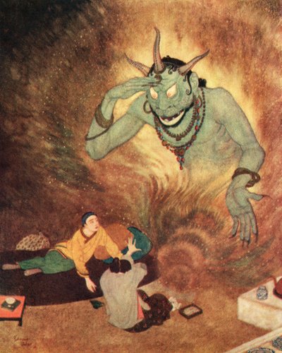 阿拉丁和艾弗里特，《阿拉丁与神灯》插图 作者 埃德蒙·杜拉克（Edmund Dulac）