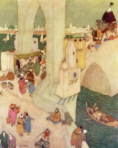 在巴格达市，《辛巴达水手》插图 作者 埃德蒙·杜拉克（Edmund Dulac）