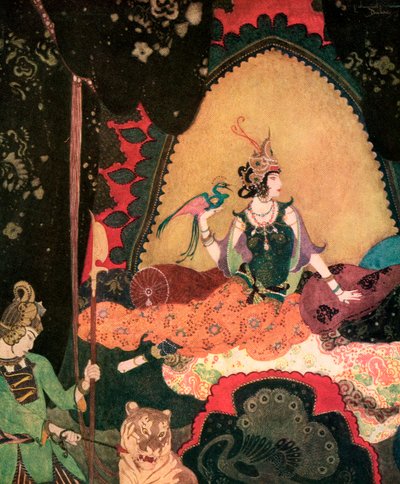 埃德蒙-杜拉克的《莱拉抱着鸟》（Layla Holding a Bird 作者 埃德蒙·杜拉克（Edmund Dulac）
