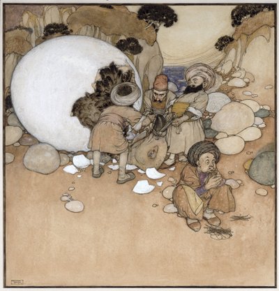 天方夜谭》中 "水手辛巴达 "的场景--大鹏蛋 作者 埃德蒙·杜拉克（Edmund Dulac）