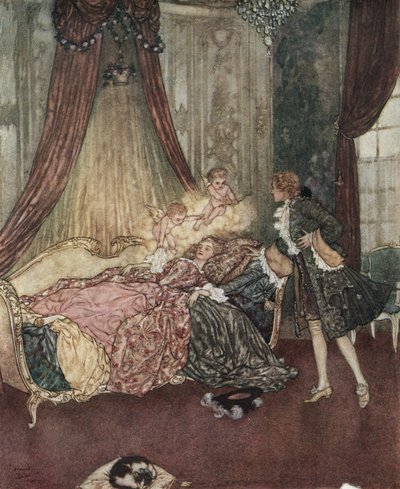 睡美人白马王子发现睡美人》，约 1910 年（石版画） 作者 埃德蒙·杜拉克（Edmund Dulac）