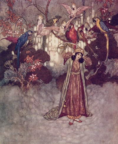 这些人一看到美女就开始尖叫和喋喋不休"，选自《美女与野兽》。 作者 埃德蒙·杜拉克（Edmund Dulac）
