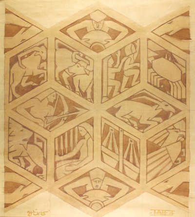 黄道十二宫--装饰艺术，1934 年 4 月（纸面水粉画） 作者 埃德蒙·亨特