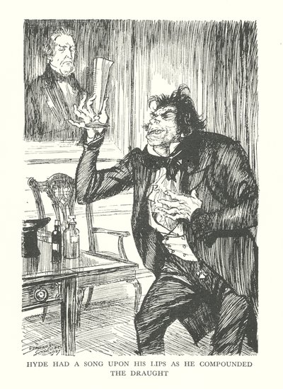 R L 史蒂文森的《杰基尔博士和海德先生的奇遇》插图（石版画） 作者 埃德蒙·约瑟夫（后）沙利文