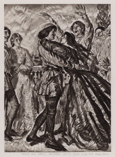 无事生非，第五幕，Sc 4（石版画） 作者 埃德蒙·约瑟夫·沙利文