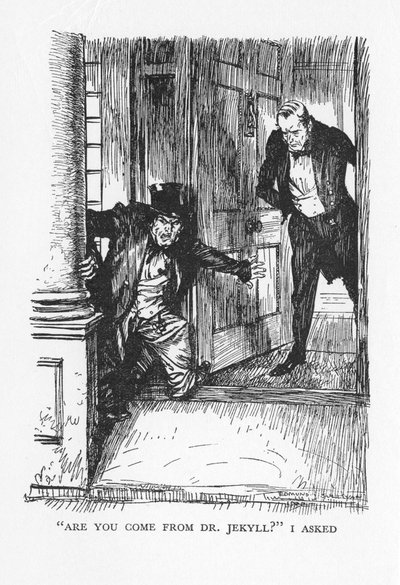 罗伯特·路易斯·史蒂文森（Robert Louis Stevenson）的《杰基尔博士和海德先生的奇怪案》中的场景，1927年 作者 埃德蒙·约瑟夫·沙利文