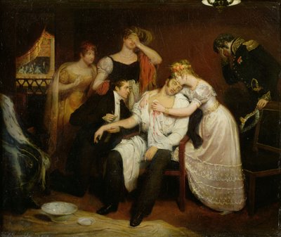 查尔斯·斐迪南·德·法兰西 (Charles-Ferdinand de France，1778-1820) 被路易·卢维尔刺伤后，在黎塞留街歌剧院的包厢里 作者 爱德华（1799-1877）Cibot