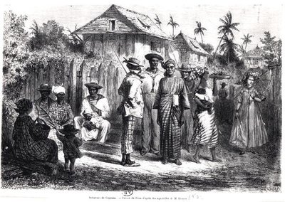 卡宴的居民，根据M. Bouyer的水彩画，由Antoine Valery Bertrand（生于1823年）雕刻（雕刻）（黑白照片）。 作者 爱德华（之后）Riou