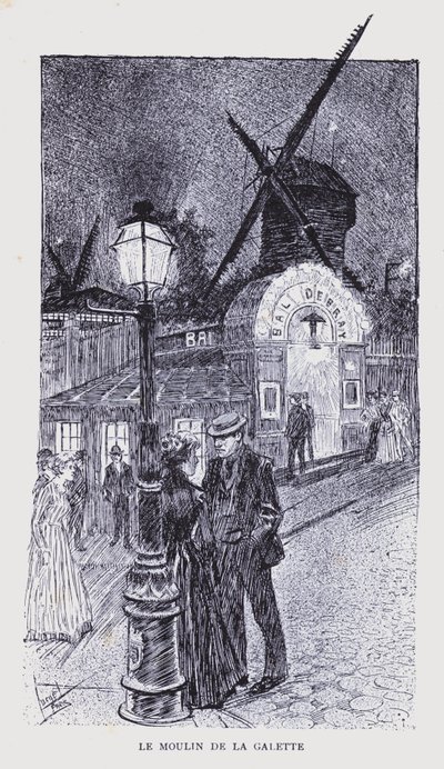 波西米亚巴黎：Le Moulin de la Galette（石版画） 作者 爱德华·阿尔弗雷德 (1875-1954) 库库尔