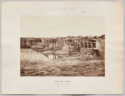 图卢兹至巴约讷的铁路。阿兰桥（三座拱桥，每座宽 17 米）。1861 年 7 月 21 日的工程状况 作者 爱德华·巴尔杜斯（Edouard Baldus）