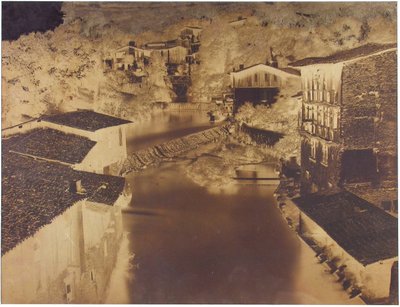 无题[河边的房屋，可能是意大利或法国]，1854年。   作者 爱德华·巴尔杜斯（Edouard Baldus）