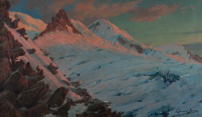 两名登山者抵达 Les Grands Mulets（白朗峰）（纸板油画） 作者 爱德华布伦