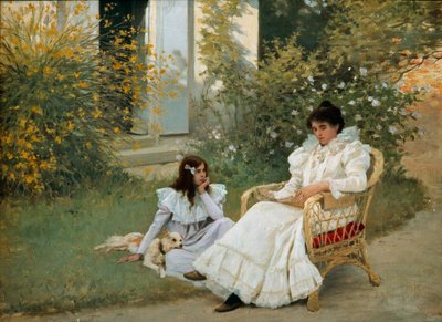 布列塔尼花园中的母女 Edouard Debat Ponsan（1847-1913） 1898 年图尔斯，美术博物馆 作者 爱德华·德巴特·庞桑