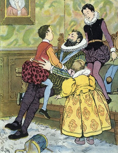 King of France Henri IV playing with his children (1553-1610) Illustration by Edouard Zier in “Nos-Gloriers-Nationales”” 1920 Collection privee 作者 爱德华·弗朗索瓦·齐尔