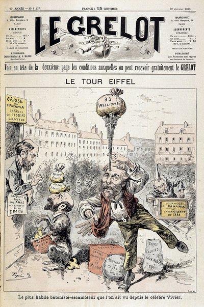 Cartoon on financial scandals “” The Eiffel Tower: the most skilful batonist - retractor seen since the famous Vivier””. Cover “” Le Grelot”” of January 22 作者 爱德华·纪尧明·佩平