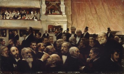 在法兰西喜剧院首演的中场休息，1885年。 作者 爱德华·约瑟夫·丹坦