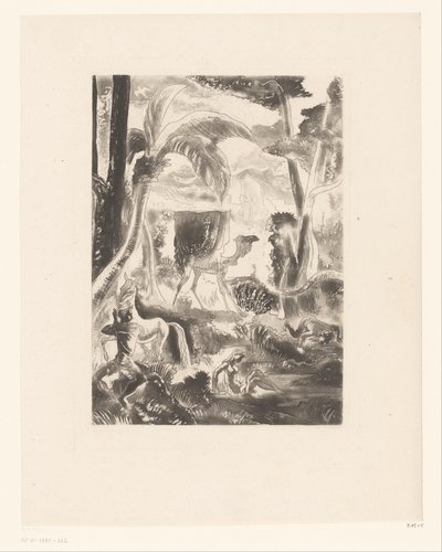 有棕榈树和沐浴人物的风景 作者 Edouard Léon Louis Edy Legrand（归属于）