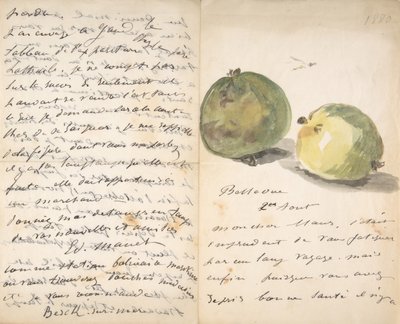 致欧仁-毛斯的信，饰以两个苹果，1880年8月2日。 作者 爱德华·马奈