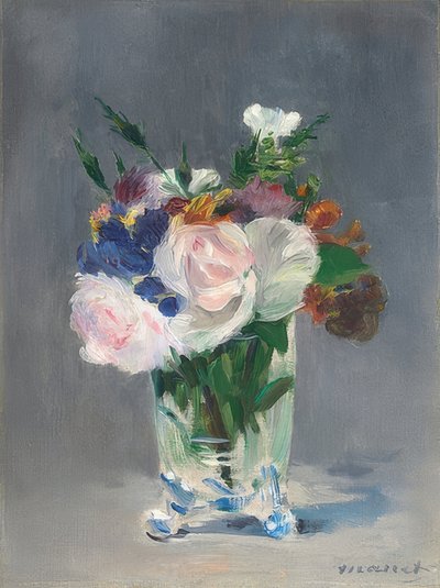 在一个水晶花瓶里的花。约于1882年 作者 爱德华·马奈