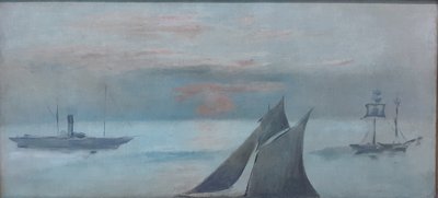 法语：海上船只、夕阳 作者 爱德华·马奈