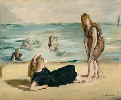 在海滩上，c.1868 作者 爱德华·马奈
