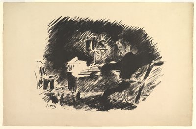 曾几何时，午夜的沉闷。埃德加-爱伦-坡为《乌鸦》所作的插图，1875年。 作者 爱德华·马奈