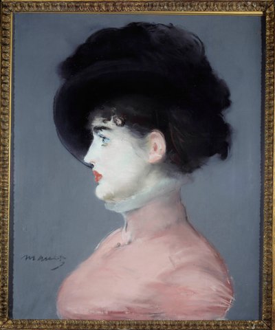 爱德华·马奈（Edouard Manet，1832-1883 年）头戴黑帽粉彩画的维也纳人或伊尔玛·布鲁纳 (Irma Brunner) 的肖像。 1880-1882 年。 太阳 0,53x0,44 m 巴黎，奥赛博物馆 作者 爱德华·马奈