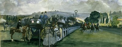 1864年在Longchamps的赛马场（wc和纸上的石墨水粉） 作者 爱德华·马奈