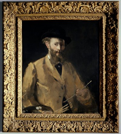 带有调色板的自画像 爱德华·马奈 (Edouard Manet) (1832-1883) 的绘画 1879 年私人收藏 作者 爱德华·马奈