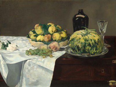 甜瓜和桃子的静物，c.1866 作者 爱德华·马奈