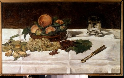 静物，桌上的水果 爱德华·马奈 (Edouard Manet) (1832-1883) 的画作，1864 年 0,45x0,73 m 巴黎，奥赛博物馆。 作者 爱德华·马奈