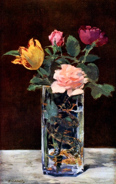 静物与玫瑰和郁金香在一个龙花瓶，1882年至1931年。 作者 爱德华·马奈