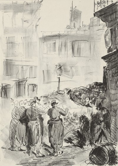 《路障》，1871年，印刷于1884年 作者 爱德华·马奈