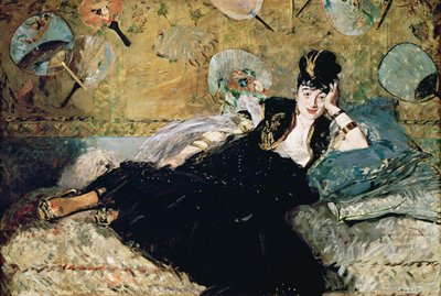 带风扇的女人，尼娜·德·卡里亚斯的肖像（1844-84）c.1873-74（布面油画） 作者 爱德华·马奈