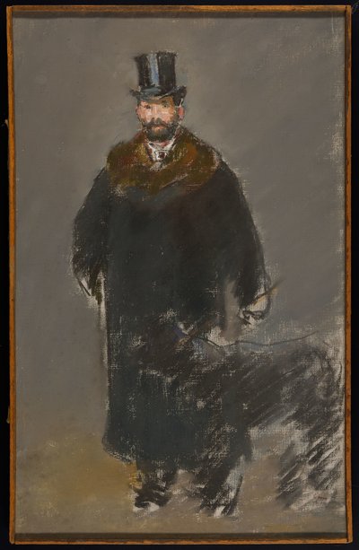 《带着狗的人》，c.1882（布面粉彩，灰色水粉底） 作者 爱德华·马奈